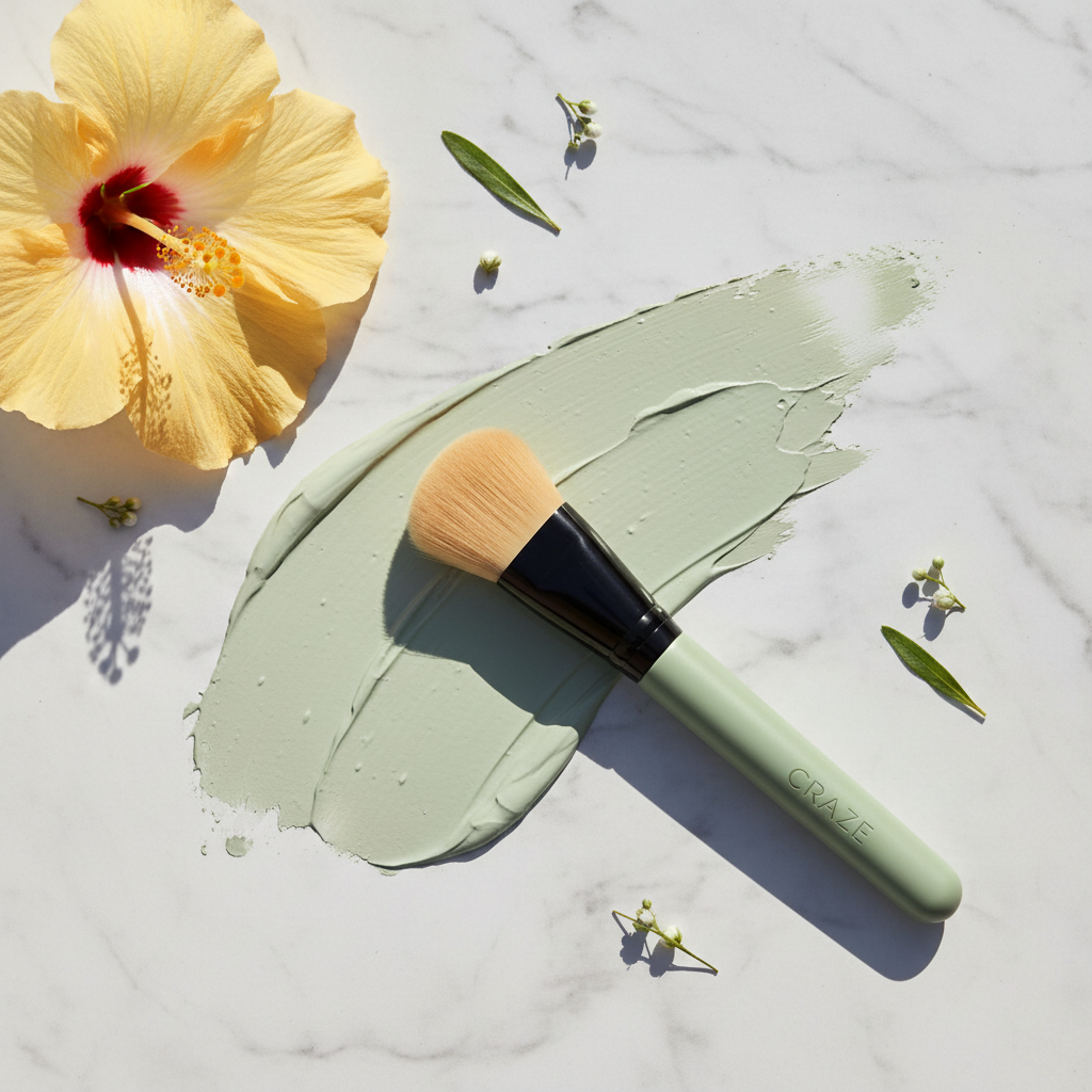 CRAZE Botanical Mask Brush Flat Lay