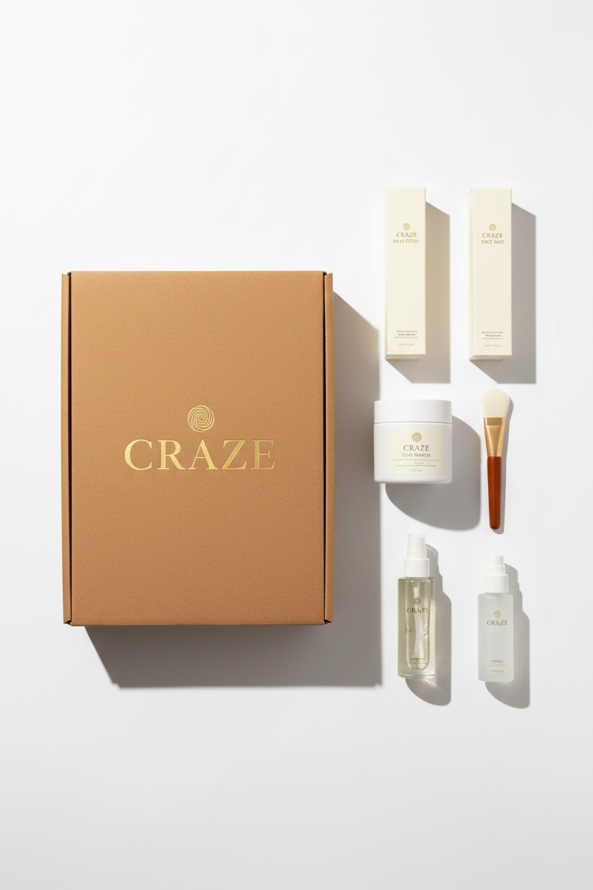 CRAZE Aurore Essentials Collection complete gift set overhead flat lay with all products