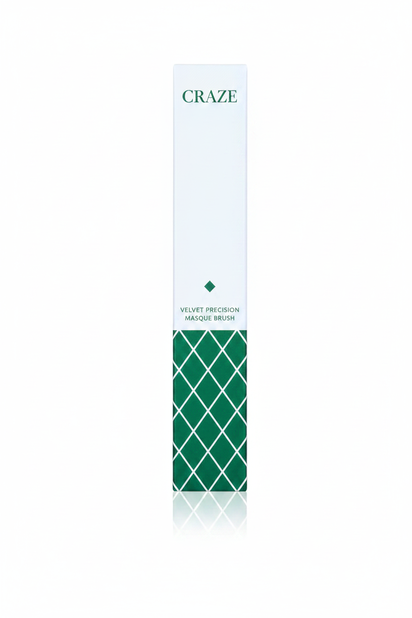 CRAZE Velvet Precision Masque Brush white and forest green slim box packaging