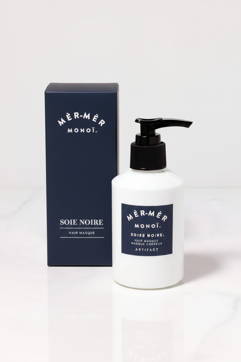 CRAZE Soie Noire Hair Masque bottle with navy-blue gift box packaging