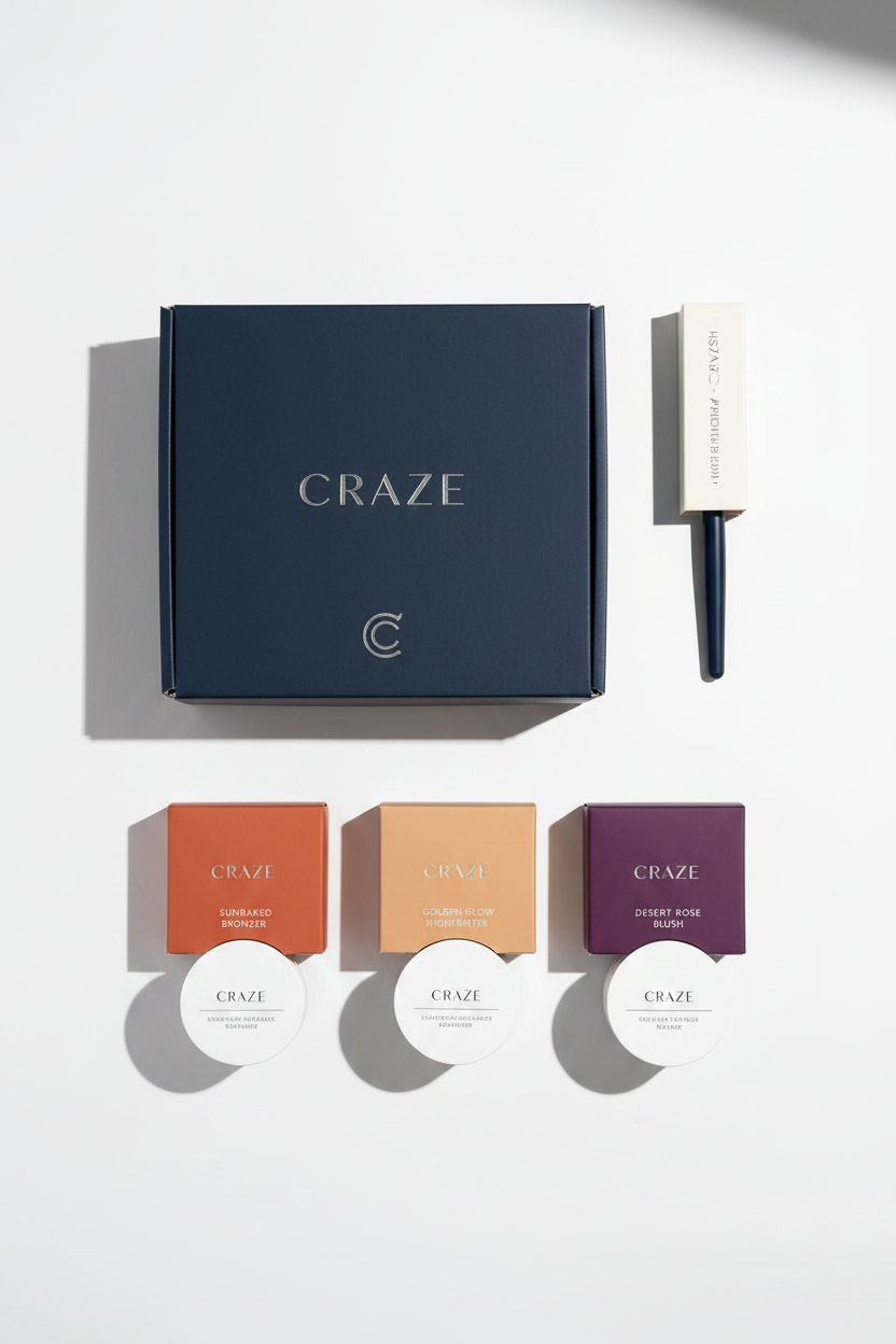 CRAZE Soleil Trio Ritual Set full gift set overhead flat lay with three masque boxes and brush