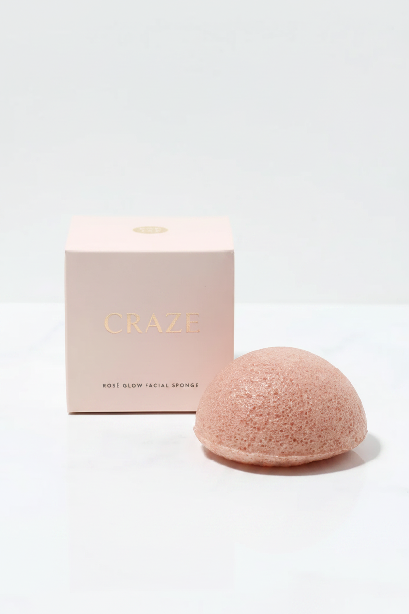 CRAZE Rosé Glow pink clay facial sponge with blush-pink box