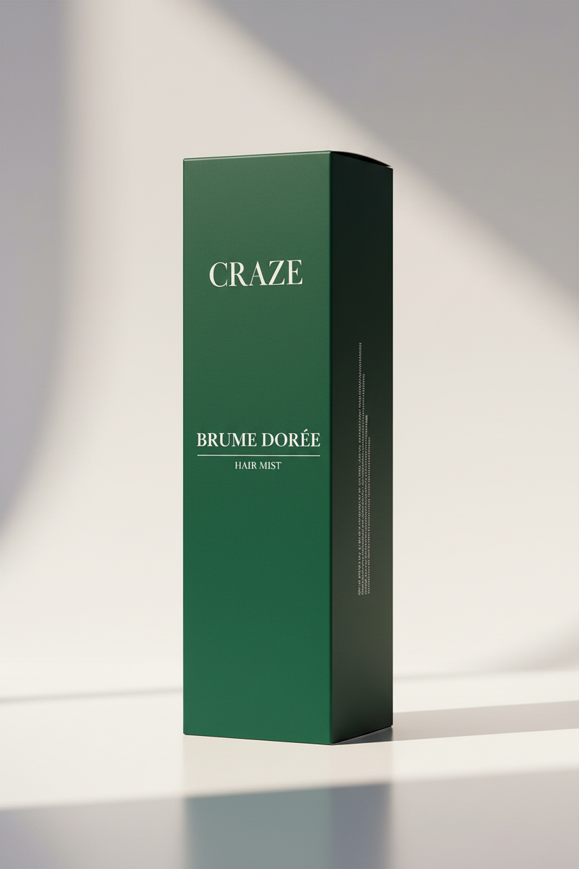 CRAZE Brume Dorée Hair Mist deep forest green box packaging 3/4 angle view