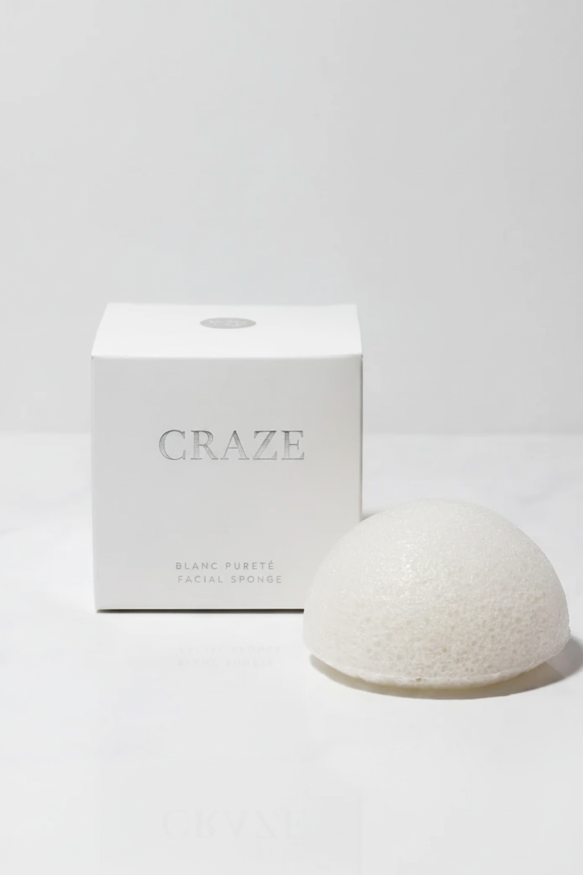 CRAZE Blanc Pureté ivory facial sponge with matte white box