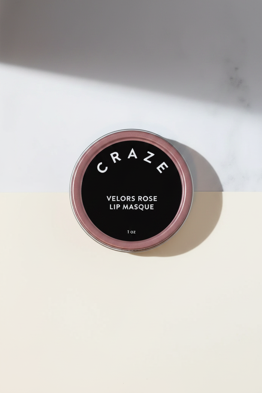 CRAZE Velours Rose Lip Masque closed dusty mauve matte tin overhead view